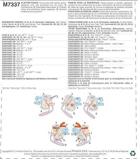 Amazon Com Mccall S Patterns M7337 Playtime Ponies And Unicorn One Size Only Arts Crafts Sewing
