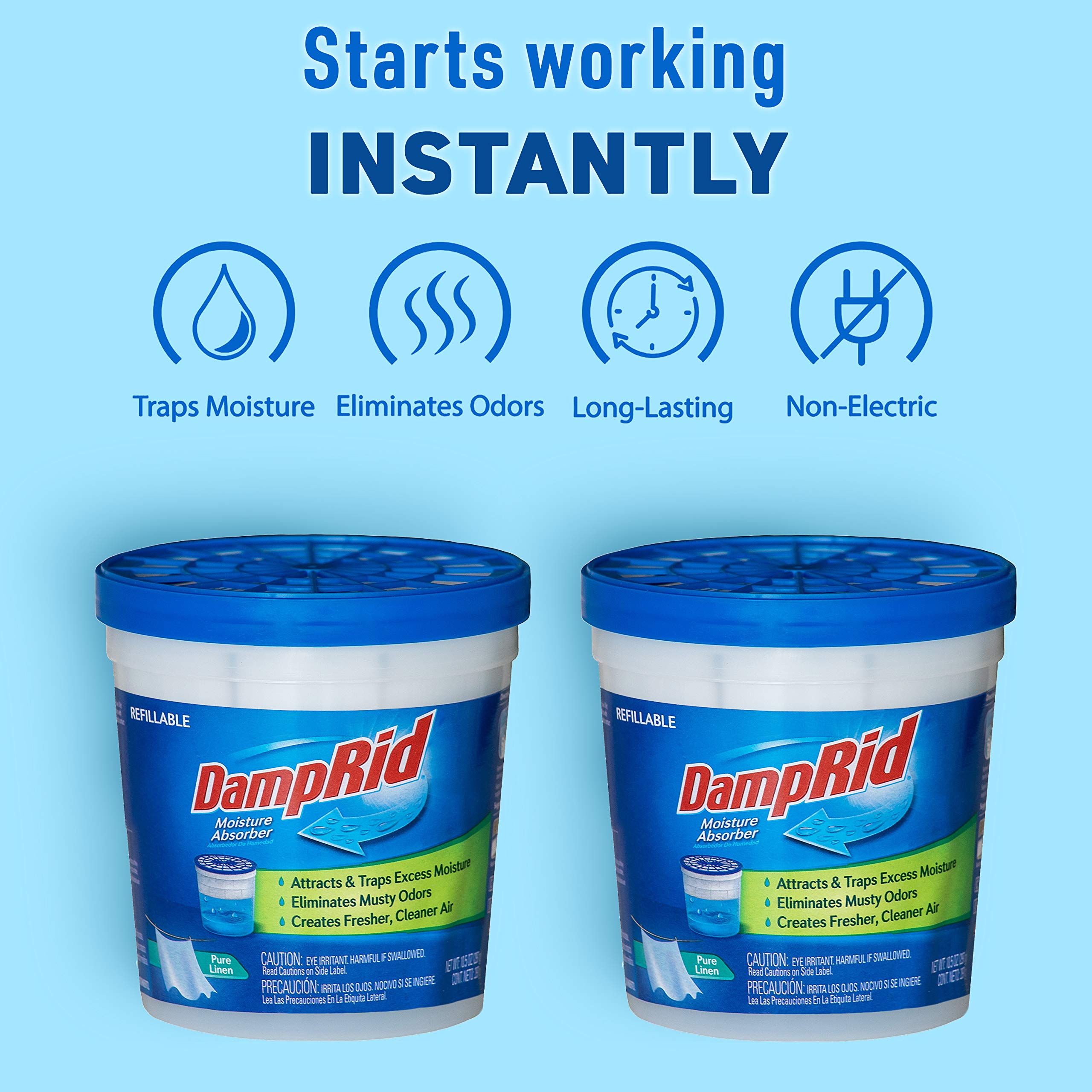 DampRid Pure Linen Refillable Moisture Absorber - 10.5oz cups - 2 pack – Traps Moisture for Fresher, Cleaner Air
