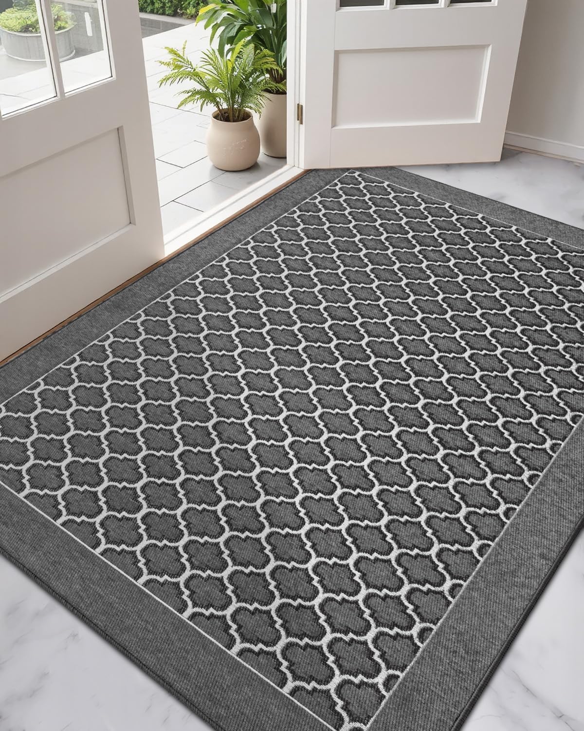 Photo 1 of DEXI Entryway Door Mat Inside, Front Entrance Doormat Thin Low Profile, Large Non Slip Mats Absorbent for Home Entry Floor, 29x48, Floral Grey