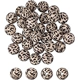 PATIKIL 30 Pcs Silicone Beads, 15mm Round Leopard Beads Bulk Cow Print Focal Bead for Beaded Pen Keychain Making Crafts Bracelets Beadable Jewelry Making Halloween, Black Spotted Leopard
