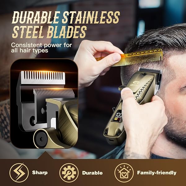 QQTIN HAIR CLIPPERS FOR MEN PROFESSIONAL, CORDLESS CLIPPERS AND TRIMMERS SET FOR HAIR CUTTING, 8500RPM RECHARGABLE ELECTRIC HAIR TRIMMER FOR SELF-HAIRCUT AND FAMILY USE (BRONZE)