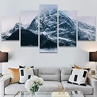 SIGNWIN 5 Panel Canvas Wall Art Snow Mountain for Home Decorations Ready to Hang - 60