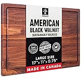 Walnut Wood Cutting Board for Kitchen, Reversible Wooden Cutting Board With Juice Grooves - Chopping Board, Charcuterie Serving Tray Made in Canada (Walnut, 17x11x0.75)