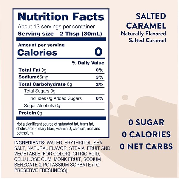 JORDAN’S SKINNY MIXES SUGAR FREE COFFEE SYRUP, SALTED CARAMEL COFFEE FLAVORING SYRUP, NATURALLY SWEETENED ZERO CALORIE DRINK MIX, LATTES, BAKING OR PROTEIN SHAKE, DAIRY & GLUTEN FREE, 12.7 FL OZ