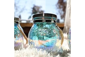 Cooo Christmas Gifts 2 Pack Solar Lanterns Waterproof Outdoor Iridescent Heavy Crackle Glass a Big LED Stainless Steel Lid 215% Solar for Women Mom Grandma Outdoor Table Lamps Garden Backyard Decor