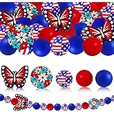 56Pcs Patriotic Butterfly and Flower Focal Beads, 15mm Round Beads with National Flag Prints for DIY Keychains, Beaded pens, Pendant Charms, Home Decor, Bracelets, and Other Jewelry.