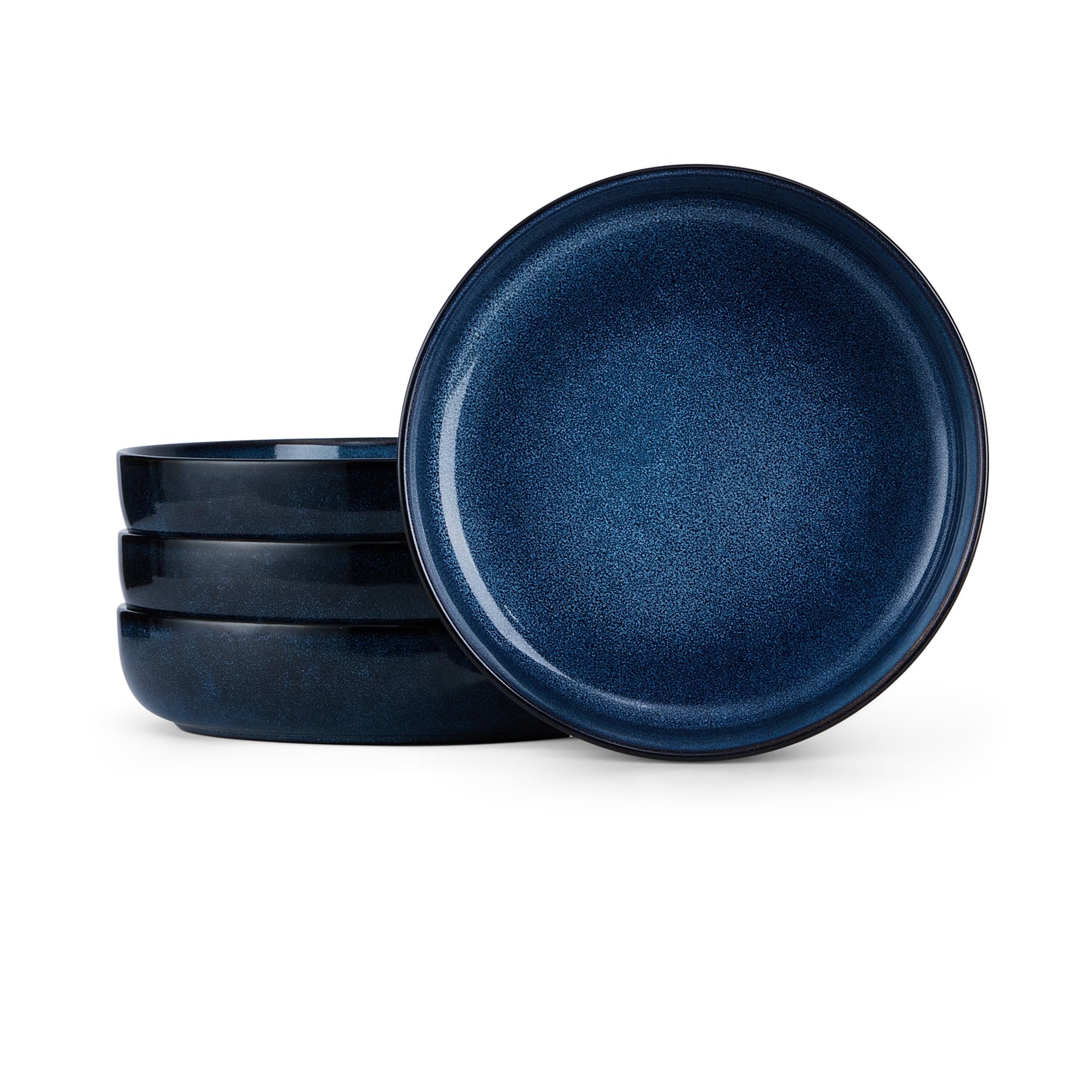 Photo 1 of E-far Pasta Bowls Set of 4, 35oz Ceramic Large Salad Plate Bowls for Kitchen, Wide and Shallow Design for Serving Soup Pasta, Double Reactive Glaze, Dishwasher & Microwave Safe, Deep Sea Blue