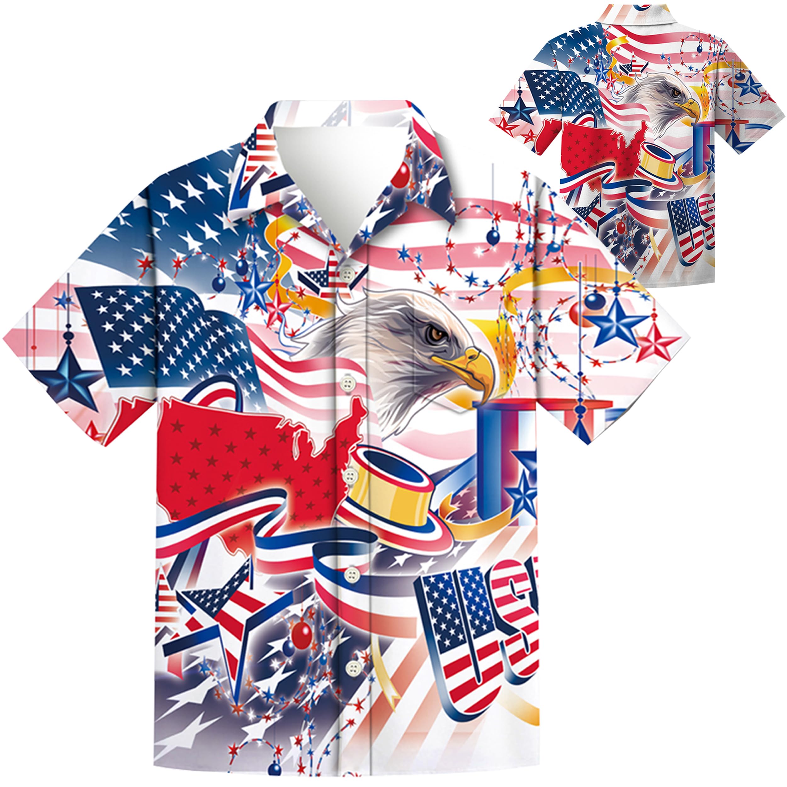 Photo 1 of SightYoung Fourth of July Patriotic Short Sleeve Shirts for Men Women,America Flag Bald Eagle Independence Day Shirt Adult,Unisex Funny Hawaiian Golf Polo Short Sleeve Shirt,Bald Eagle,XL