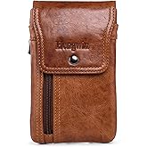 Hengwin Leather Cell Phone Holster Belt Pouch Fit for iPhone 17 Pro Max 16 Pro Max 15 Pro Max 13 Pro Max Samsung Galaxy S25 Ultra S24 Ultra Outdoor Holster Case with Belt Clip Phone Holder (Brown)