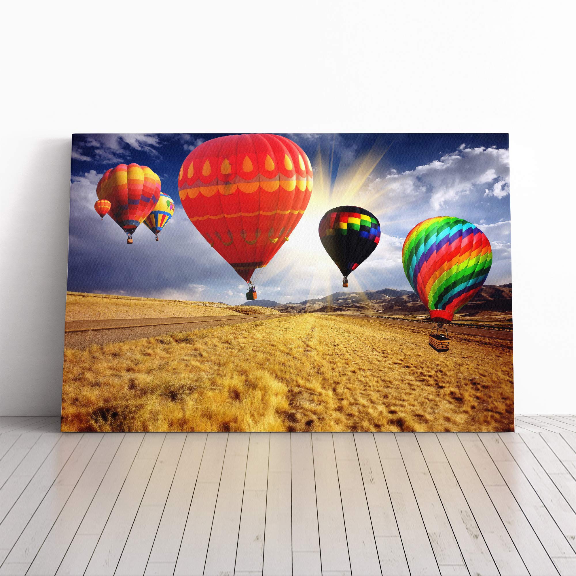 Landscape Hot Air Balloon (3) Canvas Print | Gallery Wrapped 30mm Frame Wall Art | 20x14 inches | Ready to Hang | Modern Landscape Picture | Living Room Bedroom Lounge Office