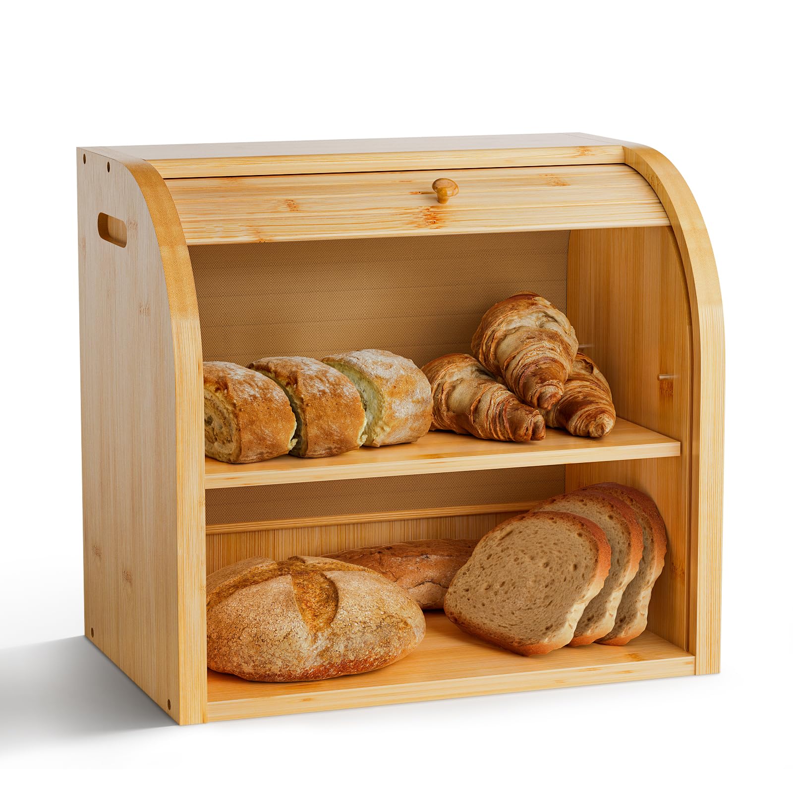 Photo 1 of Merysen 2 Tier Bamboo Bread Box for Kitchen Countertop–Bread Storage Holder, Large Capacity Bread Storage Container, with Removable Layer for Home Storage and Display (Self-assembly)