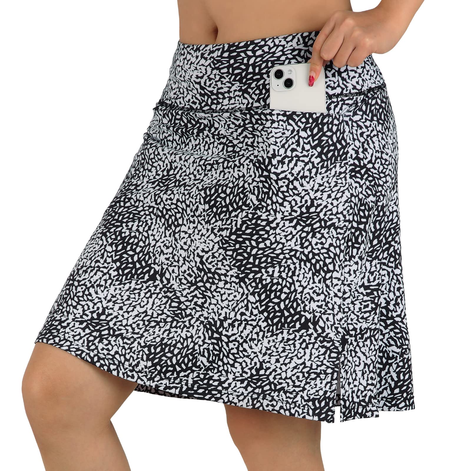 beroy Skorts Skirts for Women,20" Knee Length Skirted for Women,Athletic Skirt with Shorts Black White 2XL Image