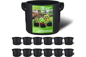 PHYEX 12-Pack 5 Gallon Grow Bags, Heavy Duty Fabric Pots with Handles, Reusable Plant Bags for Vegetable, Herbs & Flowers, BPA-Free, Breathable, Durable