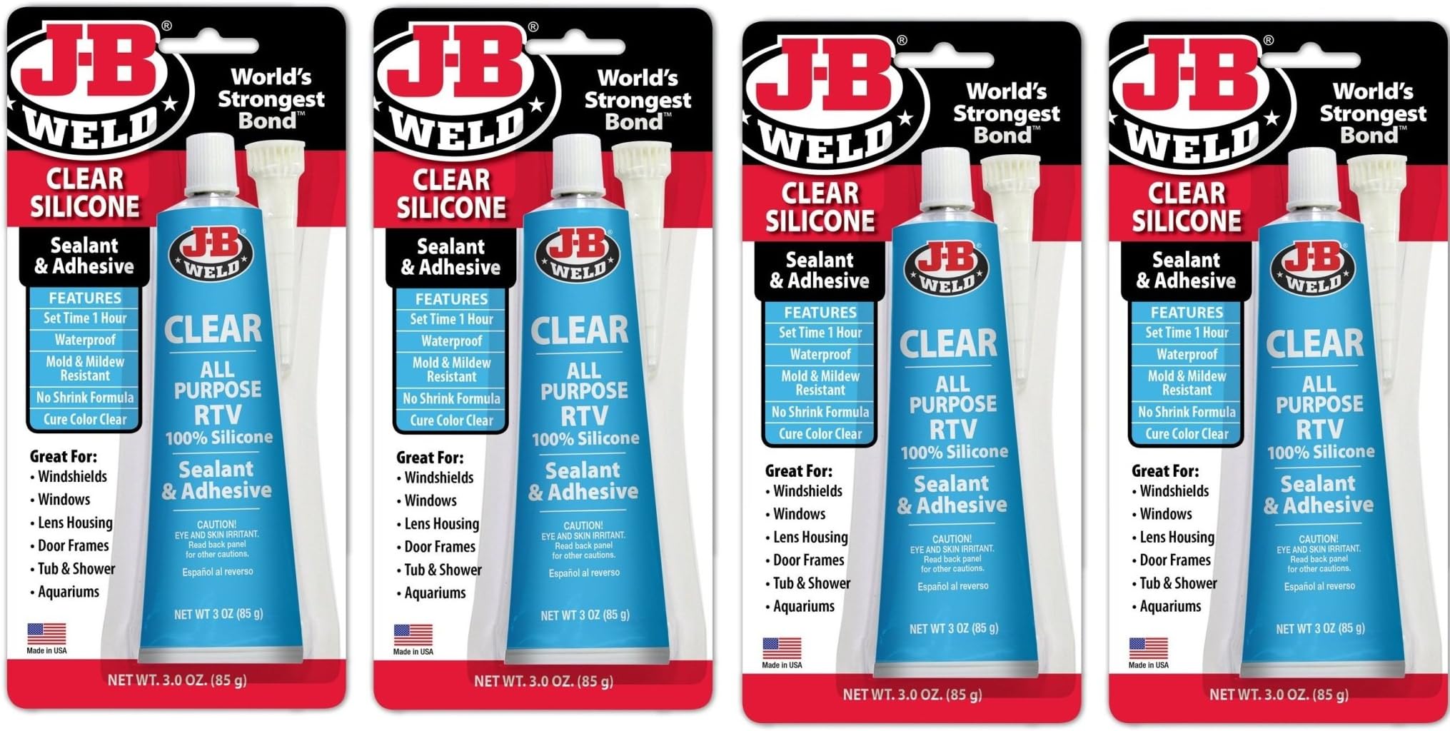 J-B Weld 31310 Clear All-Purpose RTV Silicone Sealant and Adhesive - 3 oz. EZQhYz, 4 Pack