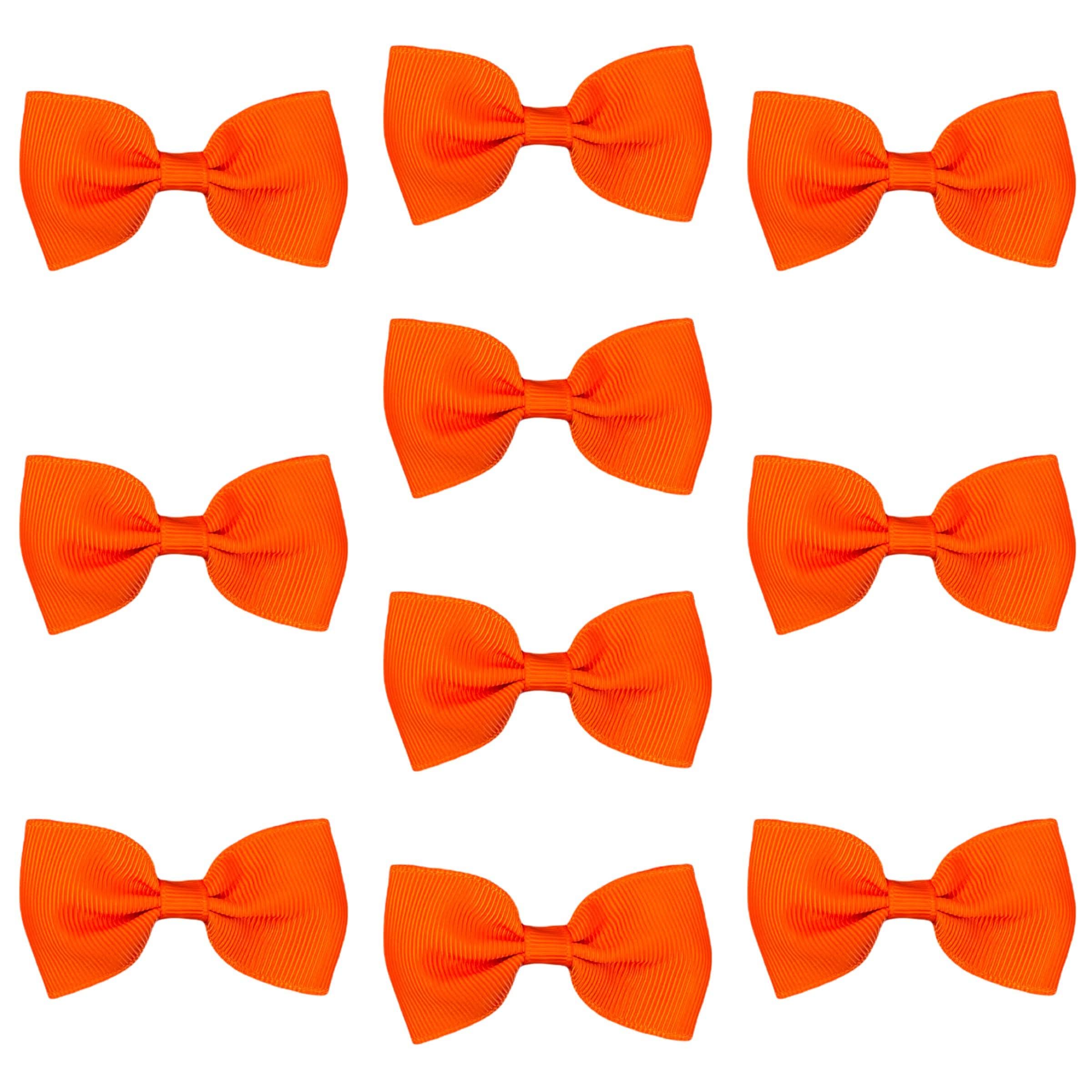 Dark Orange Hair Bows Clips Slides Grips 2.7" inch Soft Ribbon Small Straight School Hairbows for Girls 10pcs