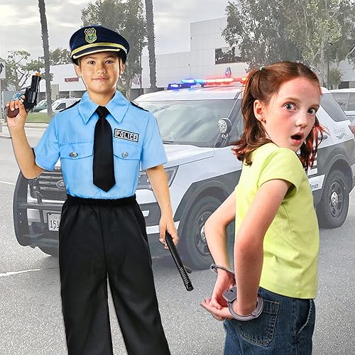 Kids Police Officer Costume Set - Girls Halloween Dress Up With Hat, Shirt, Skirt & Accessories