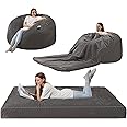 Homguava Corduroy Bean Bag Chair, Variable Shape from Bean Bag to Matress, Convertible Beanbag Chair for Home, Living Room(Grey, Queen)