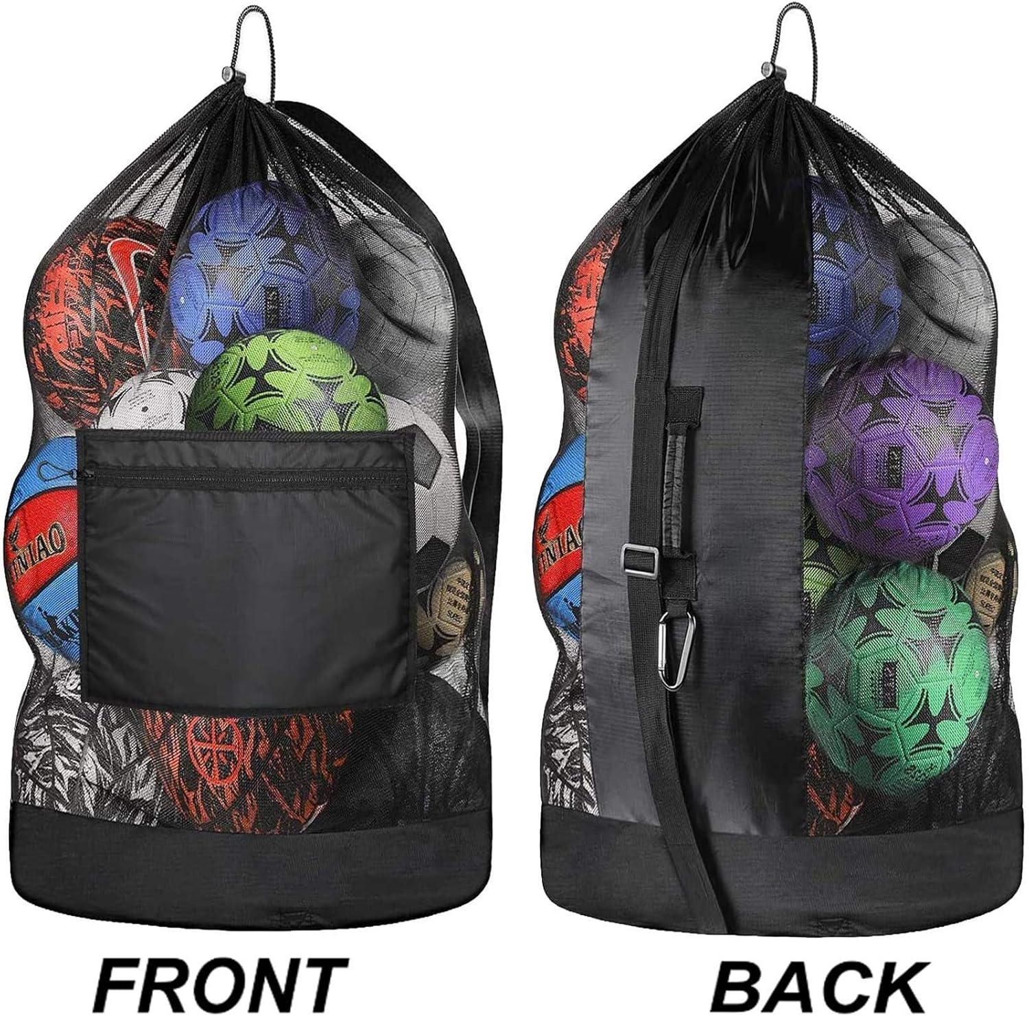 Extra Large Ball Bag, Duty Mesh Equipment Bag, Adjustable Shoulder and Portable Design Fit Adults and Kids, Large Front Pocket for Sporting Accessories, Best for Soccer Ball, Basketball, Swimming Gears : Clothing