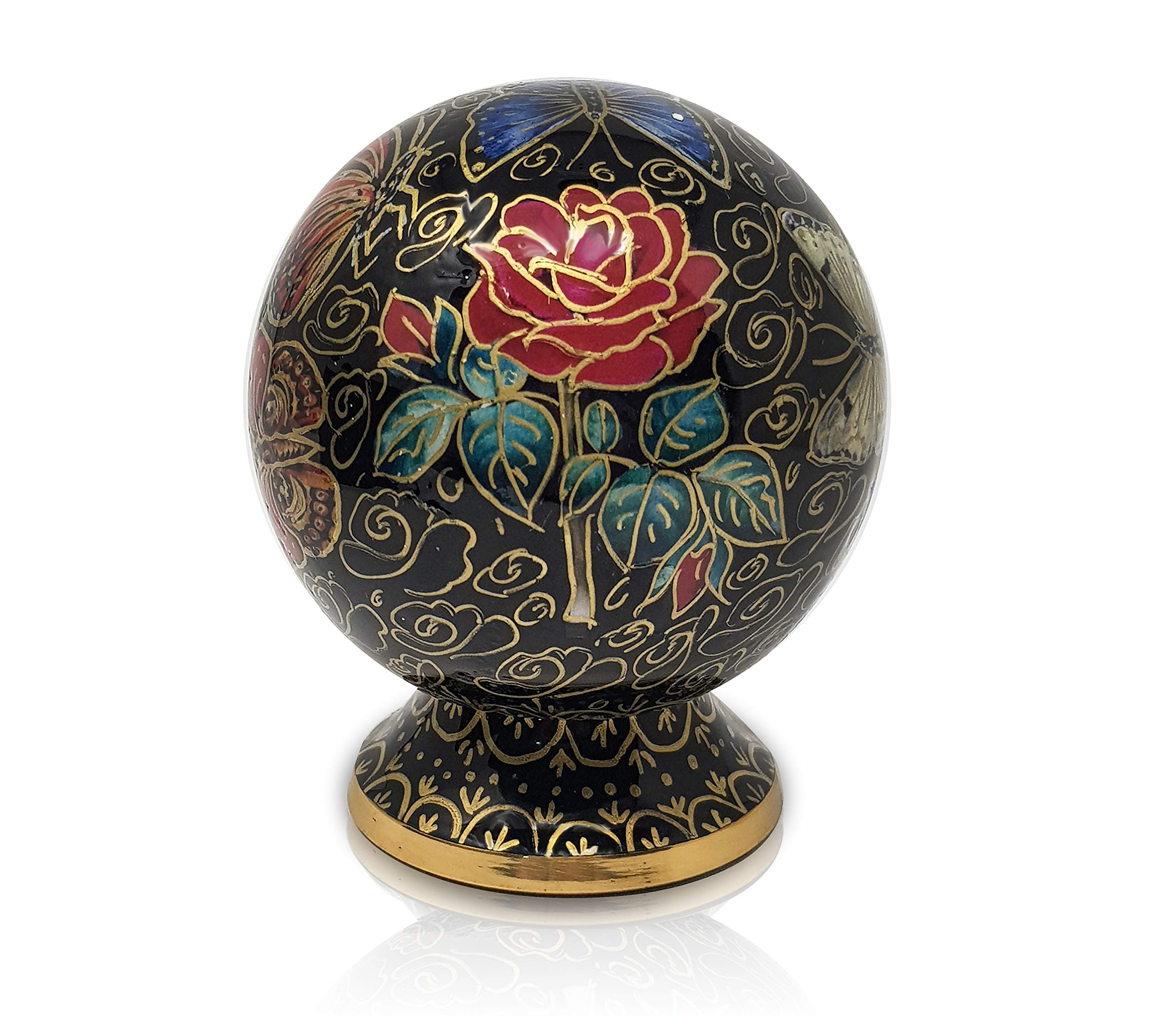 Precious Handicraft Keepsake Butterflies on Rose Floral Globe Style Cremation Urn