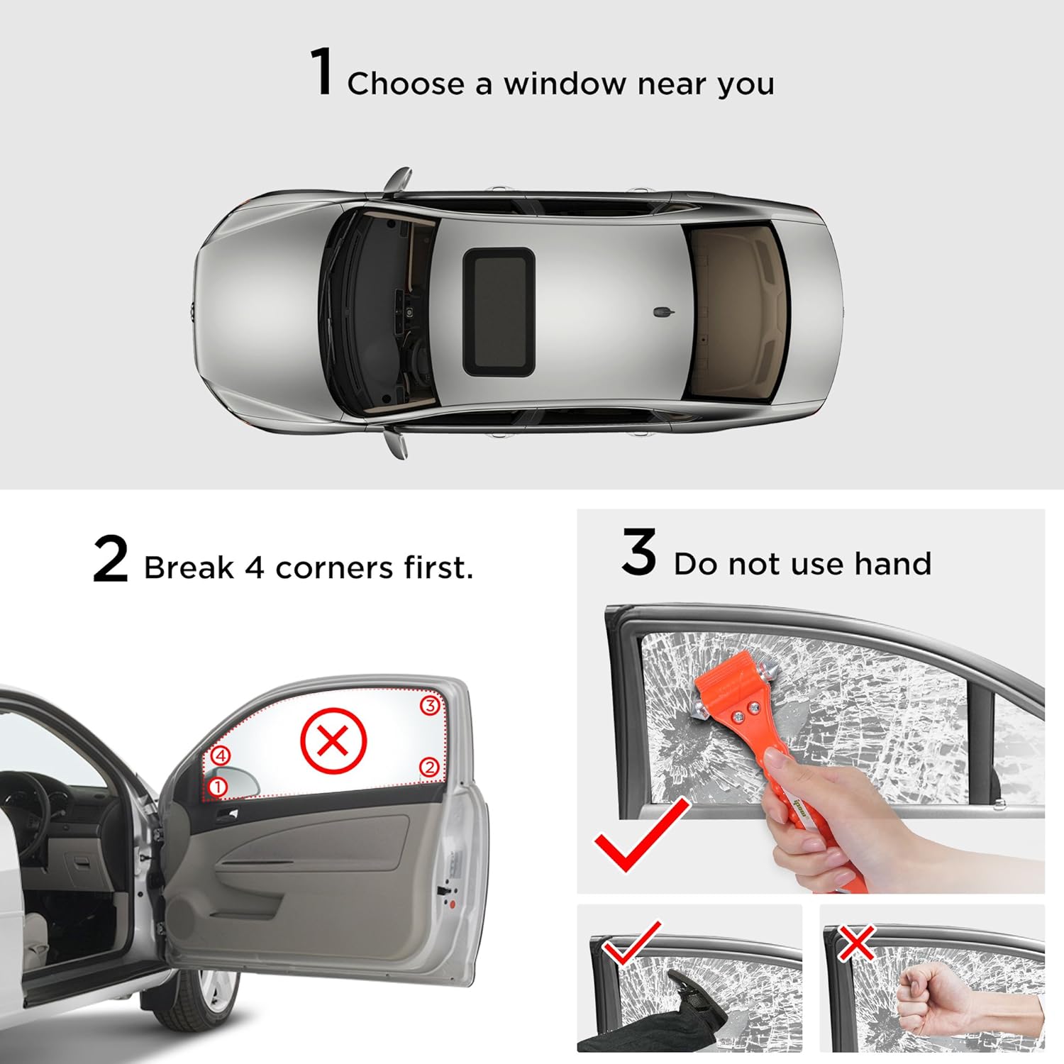 IPOW 4 PCS Car Safety Antiskid Hammer Seatbelt Cutter Emergency Class/Window Punch Breaker Auto Rescue Disaster Escape Life-Saving Hammer Tool,Big: Automotive