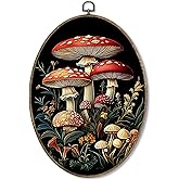 Fewgb Vintage Dark Mushroom Botanical Oval Wall Art Decor Framed, Dark Academia Cottagecore Canvas Wall Art Prints Picture, Moody Fall Hanging Room Decor Artwork for Bedroom Kitchen Bathroom 9x12