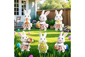 Easter 6 Pack Bunny Yard Signs, 3D Look Garden Backdrop with 12 Stakes Cute Front Porch Outdoor Decor with Eggs Chicks