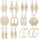 Starain 12 Pairs Gold Hoop Earrings for Women Long Layered Leaf Earrings Vintage Statement Dangle Drop Earrings Set