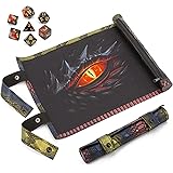 CASEMATIX Dice Rolling Tray and Dice Mat with 7 Included Roleplaying Dice Compatible with Dungeons and Dragons & D&D - Scroll