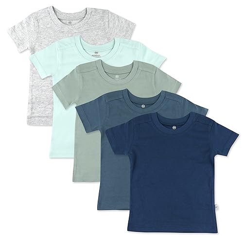 HonestBaby Multipack Short Sleeve T-Shirt Tee 100% Organic Cotton Infant Baby, Toddler, Little Kids Boys, Girls, Unisex, 5-Pack Morning Mountains, 6Y