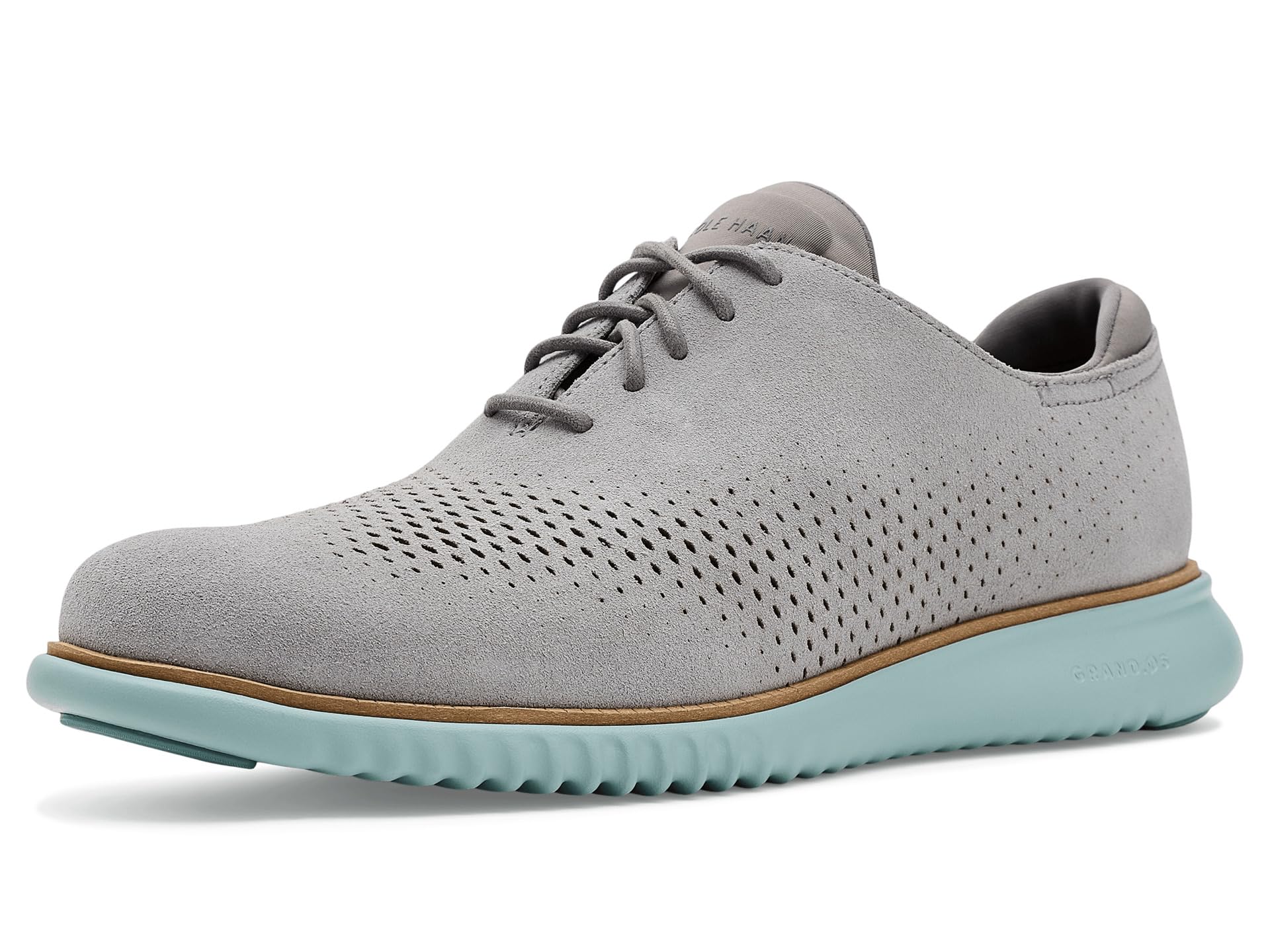 Cole Haan Men’s Shoes - 2.Zerogrand Casual Lightweight Leather Laser Wingtip Oxford, Ultimate Gray Suede/Ironstone, 9.5-W US Image