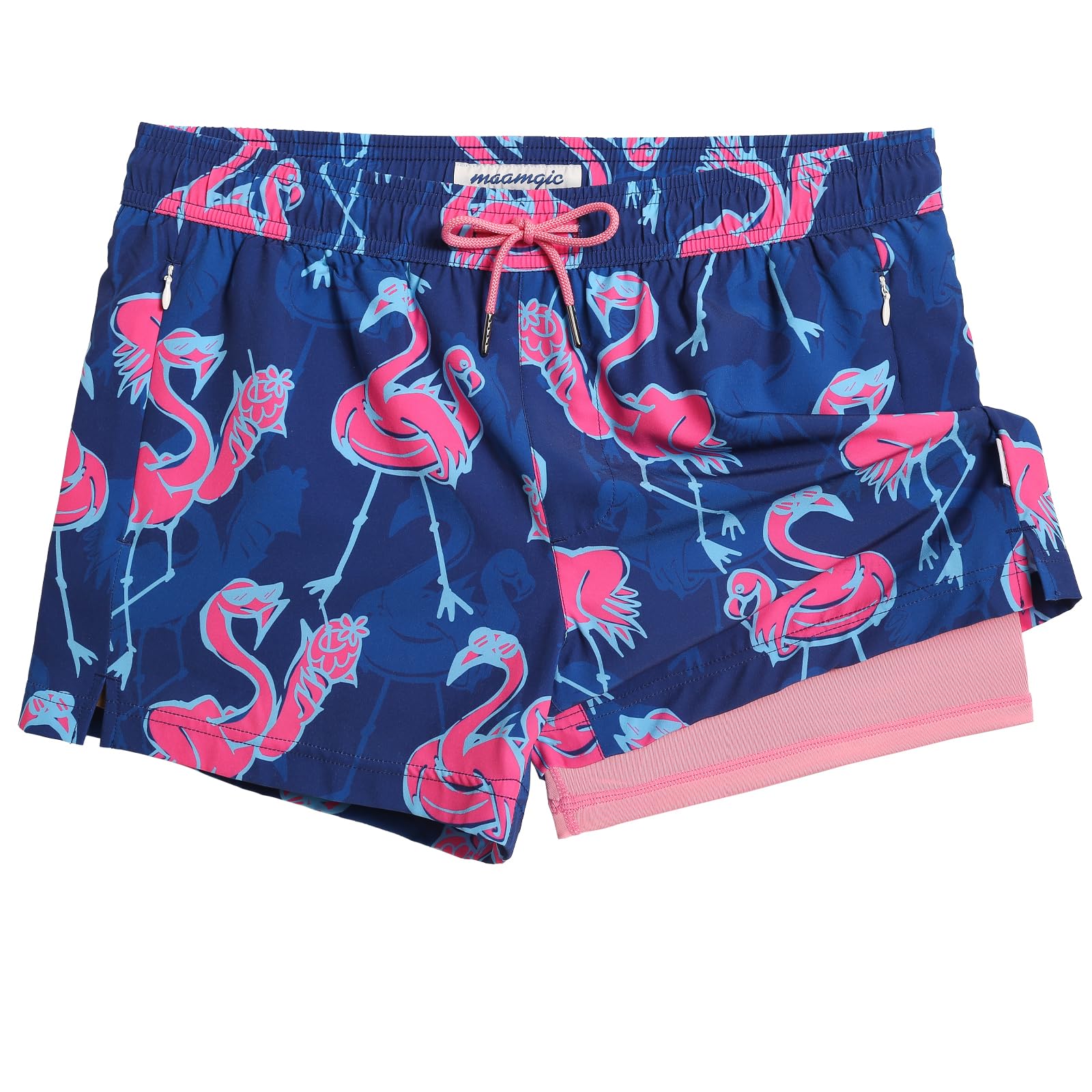 maamgic Mens Swim Trunks with Compression Liner Short Stretch Mens Bathing Suit Quick Dry Swimming Trunks Swimsuit Flamingo Navy XX-Large Image