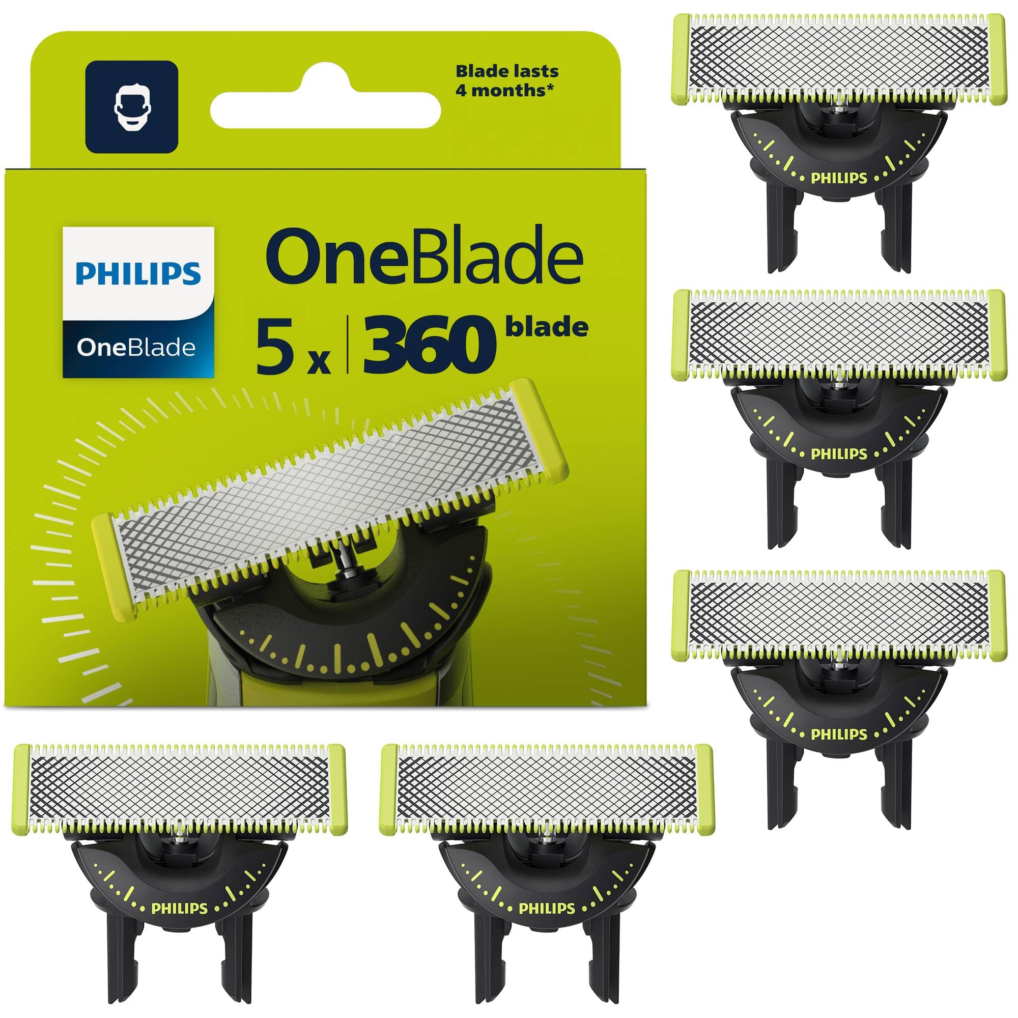 Philips OneBlade Original 360-Klingen, passend für alle OneBlade und Pro Modelle, original von Philips, 5er-Pack (Modell QP450/50)