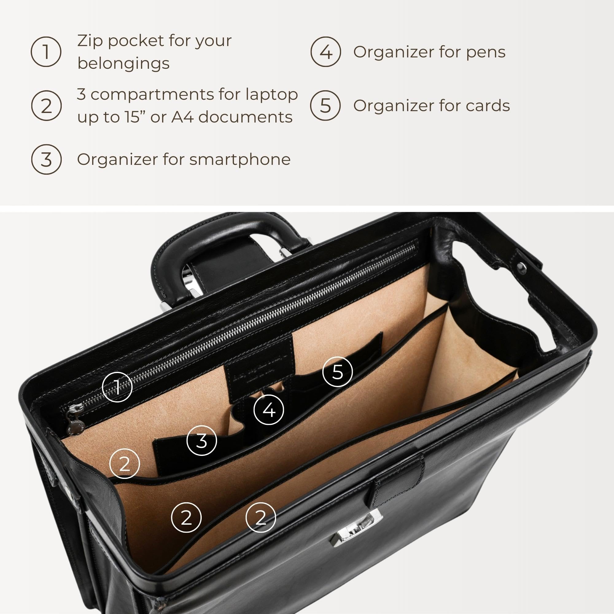 Time Resistance Leather Lawyer Briefcase - Italian Handmade Laptop Briefcase for Men and Women - Attache Case - Doctor Bag