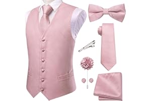 Hi-Tie Men's Silk Vest Bowtie Set Formal Suit Vest Jacquard Tie Handkerchief Cufflinks 5PCS Dress Waistcoats Wedding