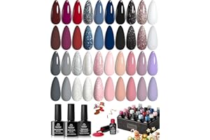 beetles Gel Polish Kit, Nude Gray Pink Blue Burgundy Glitter Gel Polish Set Modern Muse Collection with 3Pcs Base Matte Glossy Top Coat Soak off Uv Gel for Women