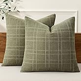 MIULEE Decorative Linen Check Throw Pillow Covers Neutral Farmhouse Vintage Spring Pillow Covers 18x18 Set of 2 Boho Modern Home Decor for Sofa Couch Bedroom Cushion Sage Green