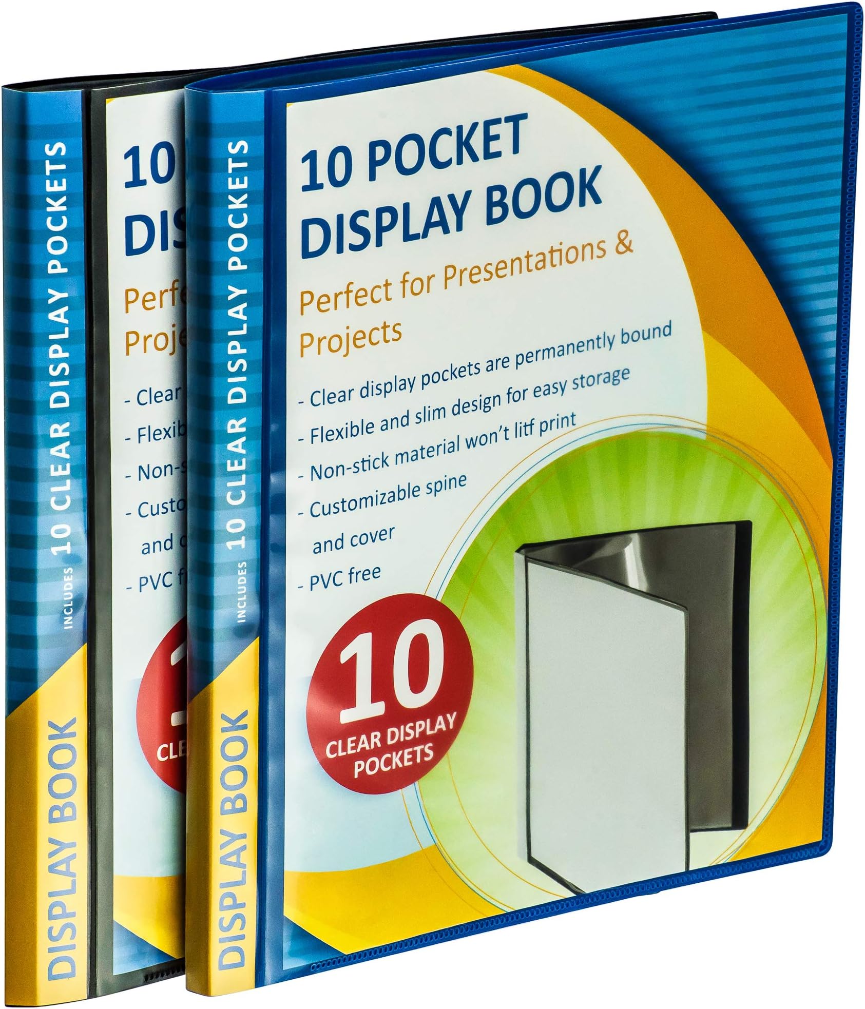 SteadMax 10 Pocket Clear Display Presentation Book, Display Sheets for Projects, Schoolwork, Documents, Music, Artwork, Water Resistant, for 8.5 x 11 inch Inserts (2 Pack)