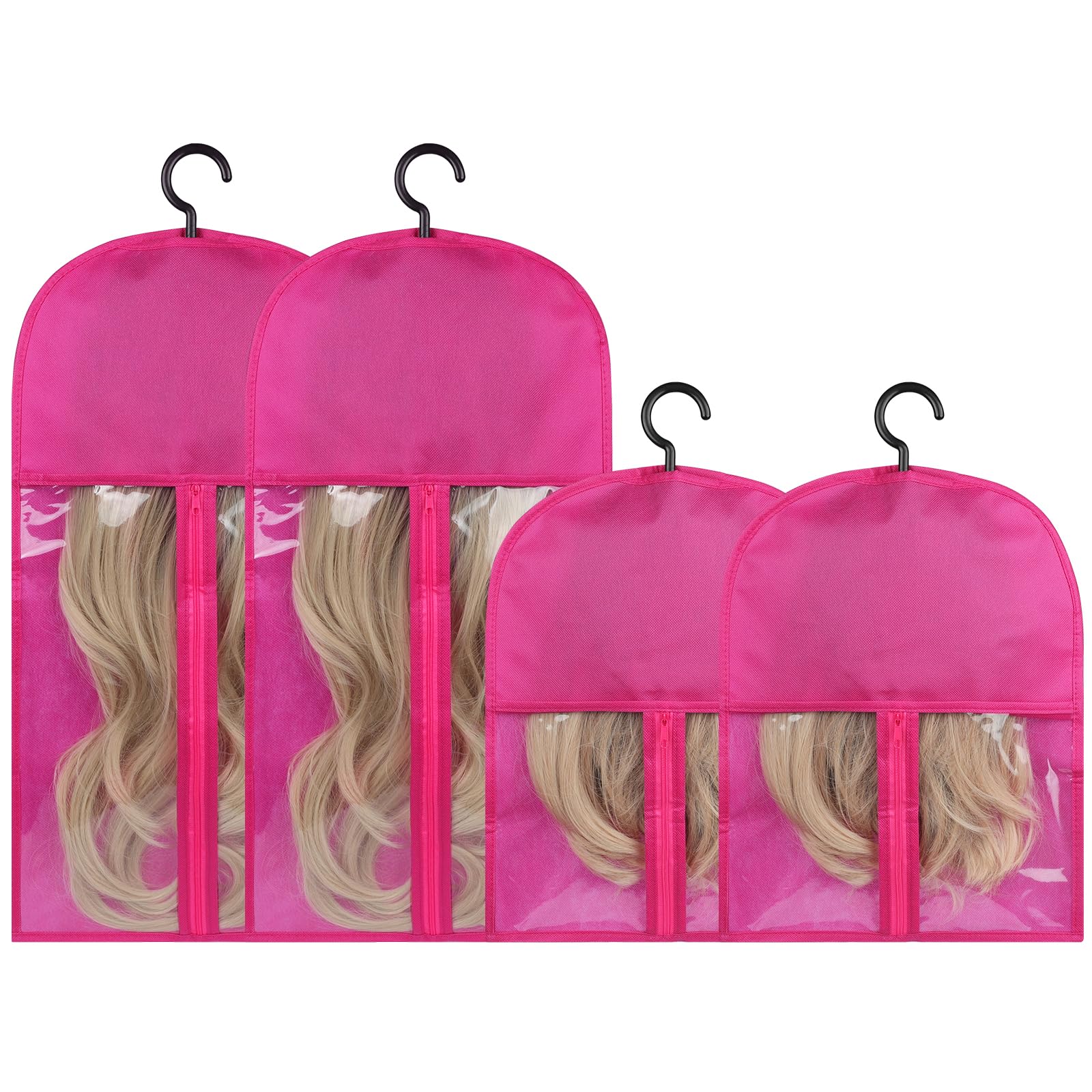 2PCS Long and 2PCS Short Extra Long Hair Extension Holder wig bag wig storage for Multiple Wigs (Red)