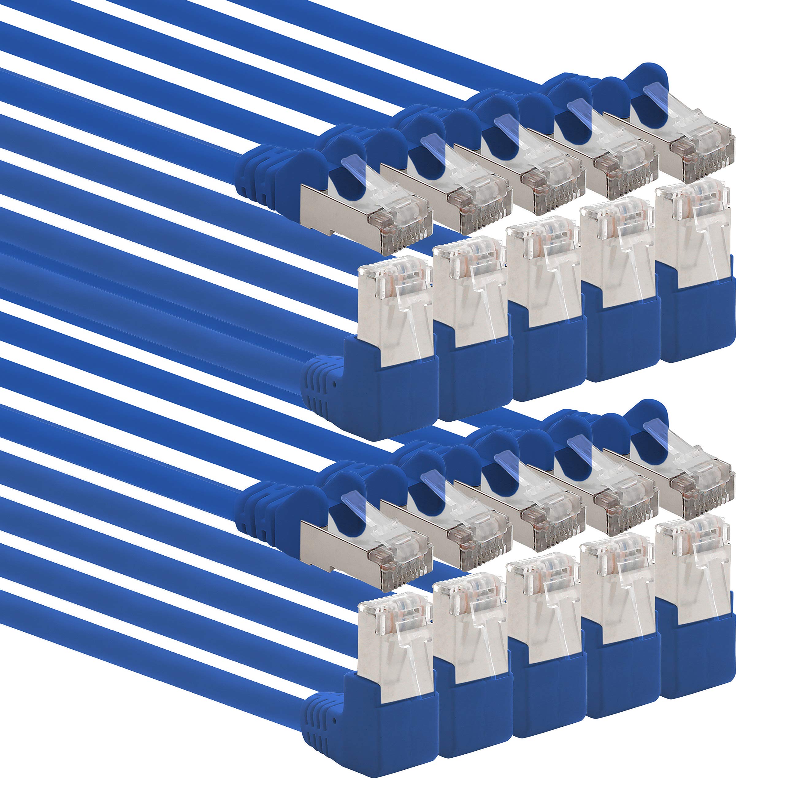1aTTack.de 366223 Cat.6 network cable angle 90 degrees 5m - blue - pack of 10 - Cat6 patch cable (SFTP PIMF) 1000Mbit/s Rj 45 connector - 10 x 5m meters blue