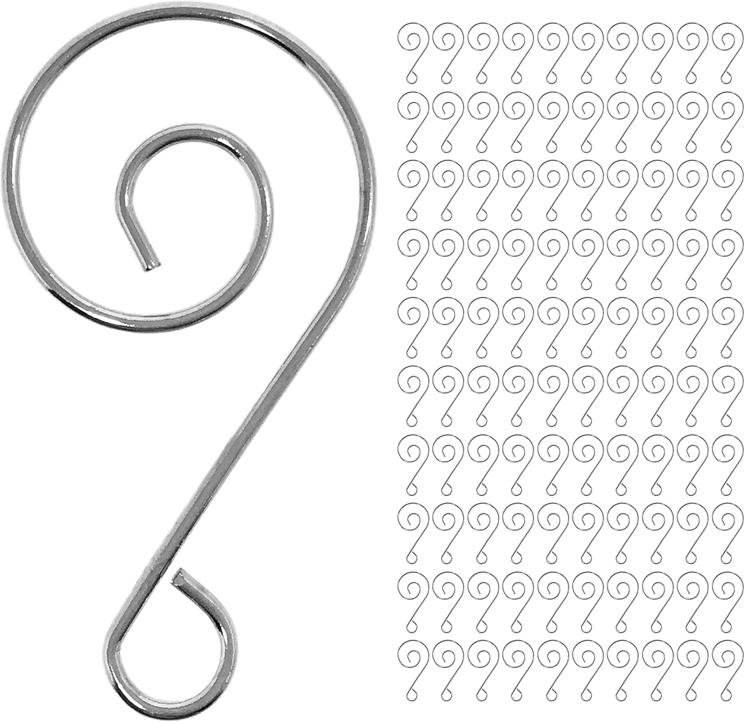 Ornament Hooks - Christmas Ornament Hooks - Shiny Silver Chrome Ornament Hook Hangers - Decorative Swirl Scroll Design - Approximately 1.75 Inches Long - Bulk Set of 100