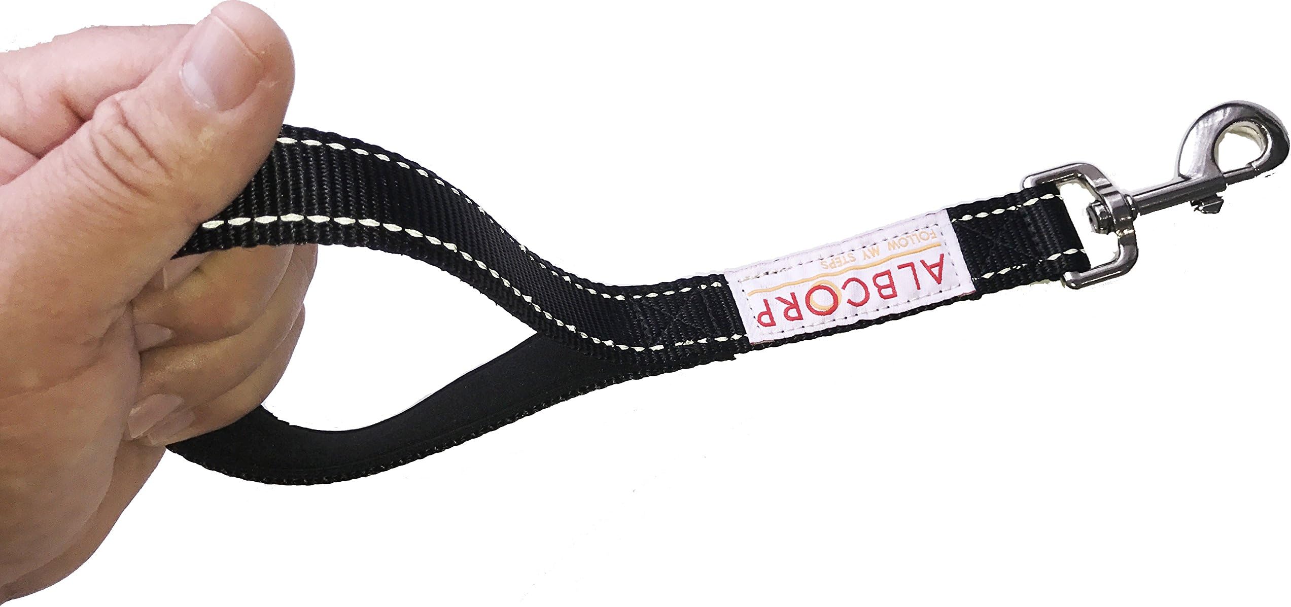 ALBCORPShort Dog Leash, Owen Nylon with Padded Neoprene Handle, 12 inch, Black