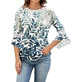 3/4 Sleeve Tops for Women Floral Print Fashion Blouses Loose Fit Tunic Top Bohemian Bell Sleeve T-Shirts Dressy Casual
