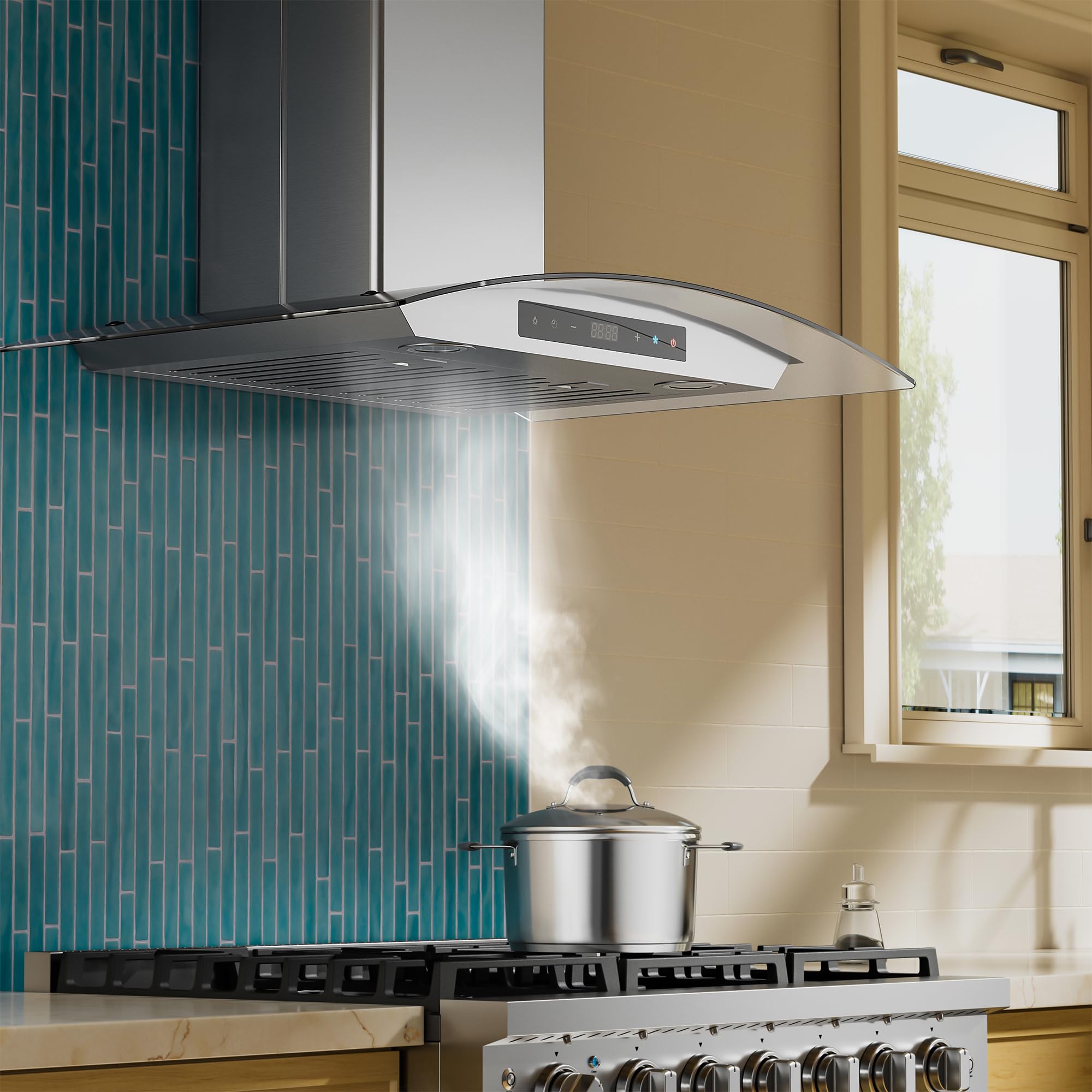 Empava Wall Mount Range Hood 30 Inch, Ducted/Ductless Kitchen Exhaust Stove Vent with Modern Style, 400CFM, 3-Speed, Touch Control, Timer, LED Lights, Stainless Steel (Charcoal-Filter Sold Separately)