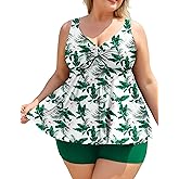 COOTRY Plus Size Tankini Swimsuits for Women Two Piece Bathing Suit Modest Swim Suit Flowy Swimwear with Boyshorts