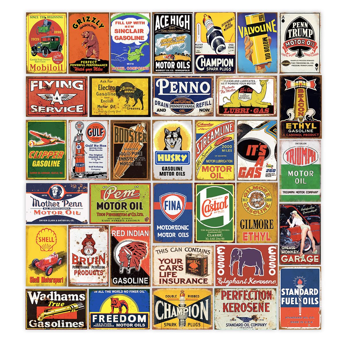 35 Pieces Reproduced Vintage Tin Sign Pack, Gas Oil Retro Advert ...