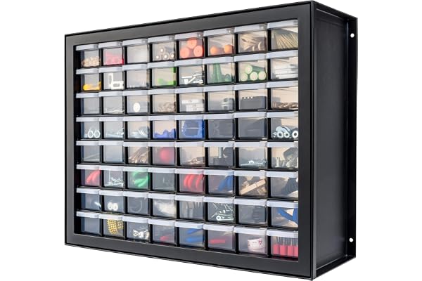 IRIS USA Screw Organizer, Hardware Storage Organizer, 64 Drawer Parts Cabinet, Plastic Drawer Storage for Hardware Crafts, Sm