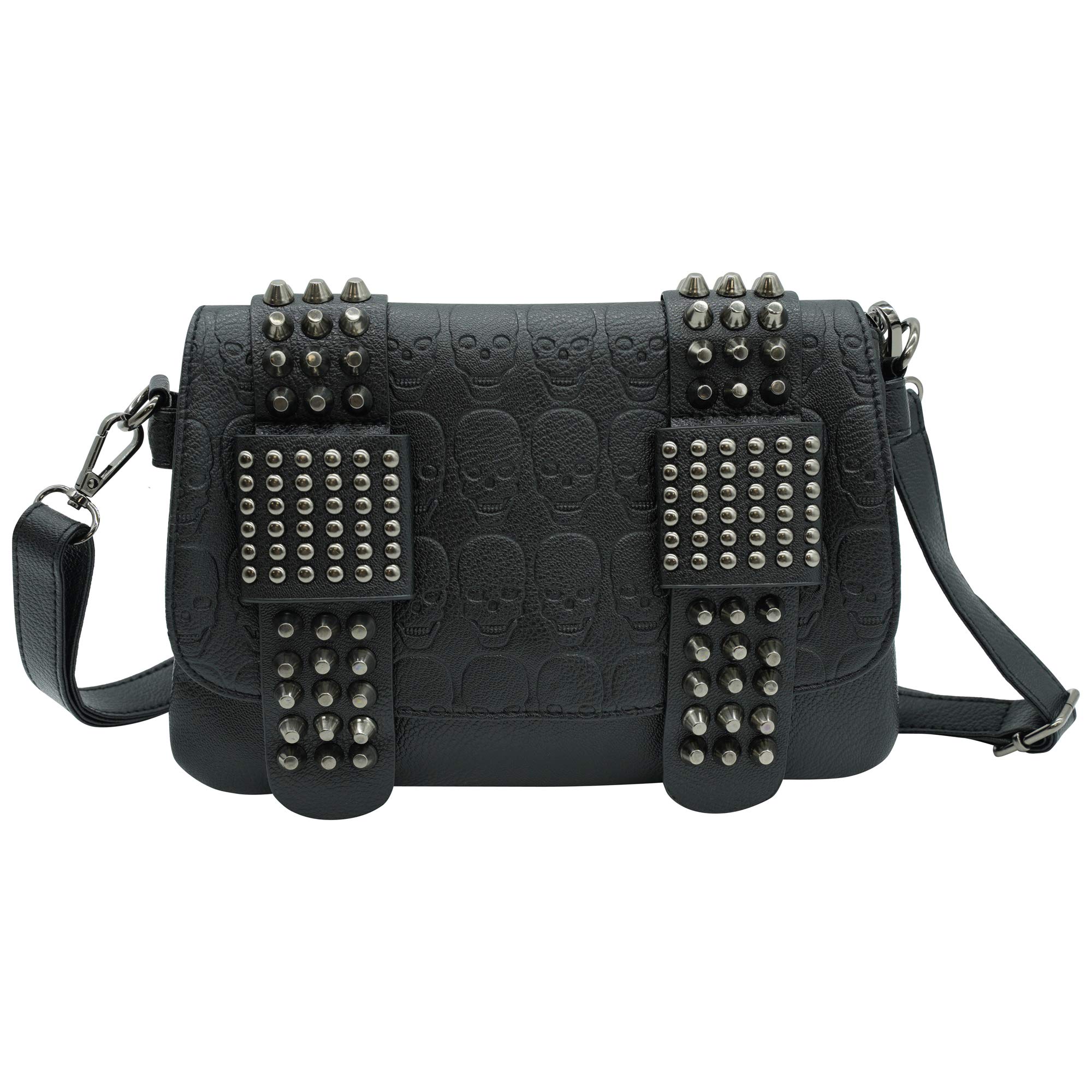Ro Rox Women's Studded Skull Crossbody Shoulder Bag Punk Gothic Studs PU Handbag - Danica