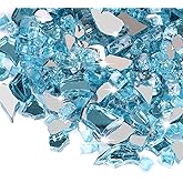 Mesida Fire Glass for Propane Fire Pit - 10 lb Reflective High Luster Glass Rocks, Caribbean Blue 1/4-Inch Fire Pit Glass for Indoor/Outdoor Fireplace & Fire Table, Tempered Decorative Firepit Rocks