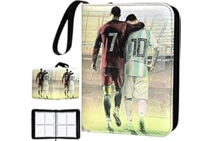 RMANNKE Soccer Card Binder - 400 Capacity 4-Pocket Trading Card Album, 3 Ring Card Holder Binder, Waterproof PU Leather, Zip Closure, Perfect Christmas Birthday Gift for Kids & Collectors