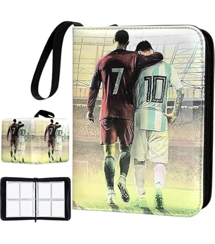 soccer card binder Custom Trading With Sleeves,Sports Collectible Trading Card Albums Fits 400 Cards With 50 Removable Sleeves sized trading cards Rucher 4-Pocket Soccer Card Binder